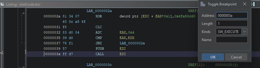 Setting a breakpoint